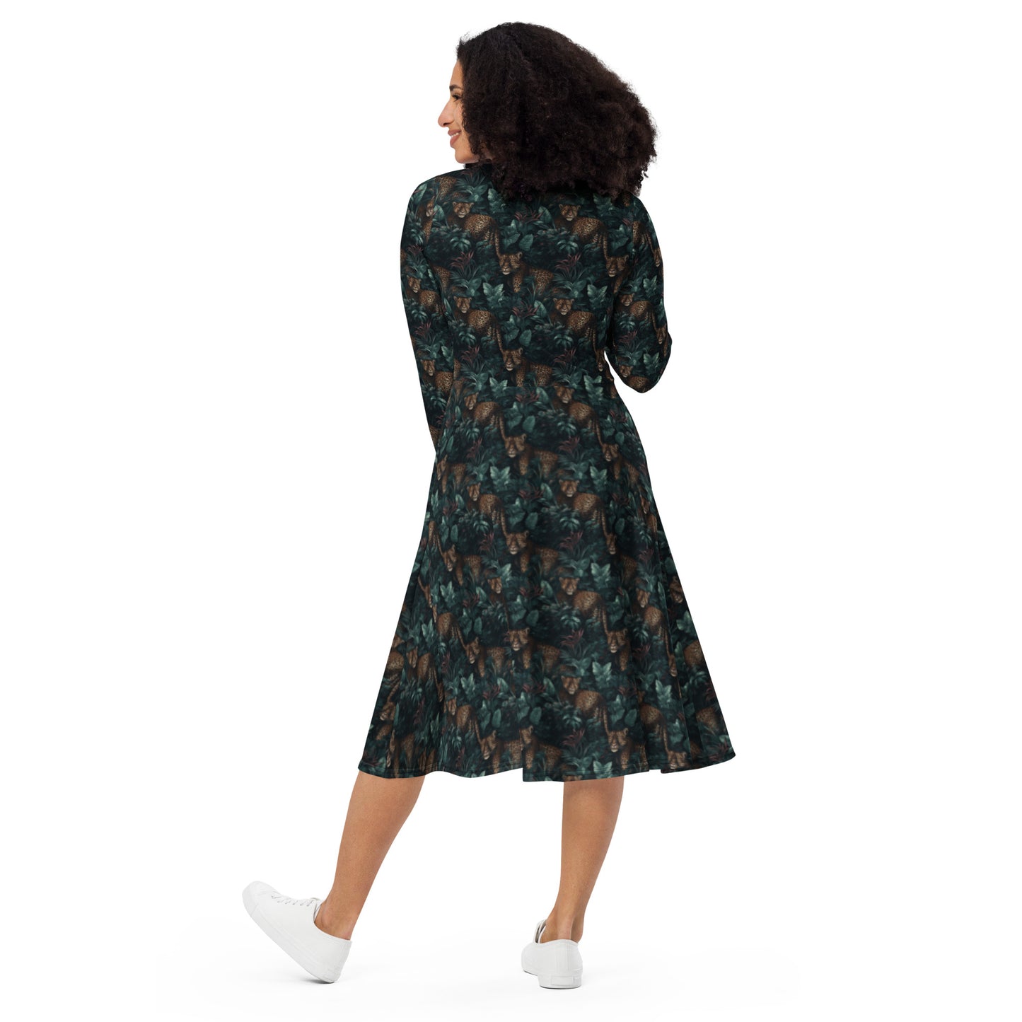 Long Sleeve Midi Dress Jungle Leopard