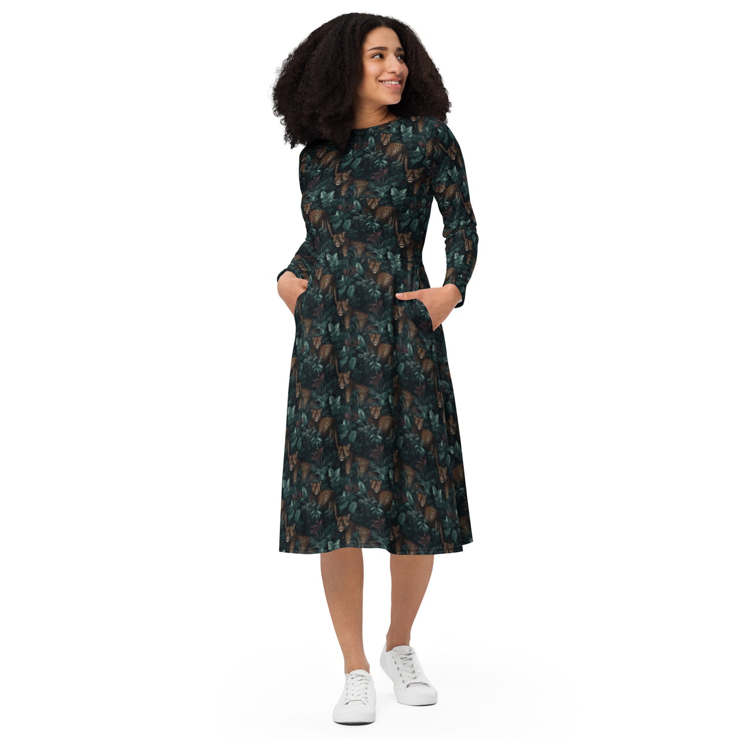 Long Sleeve Midi Dress Jungle Leopard