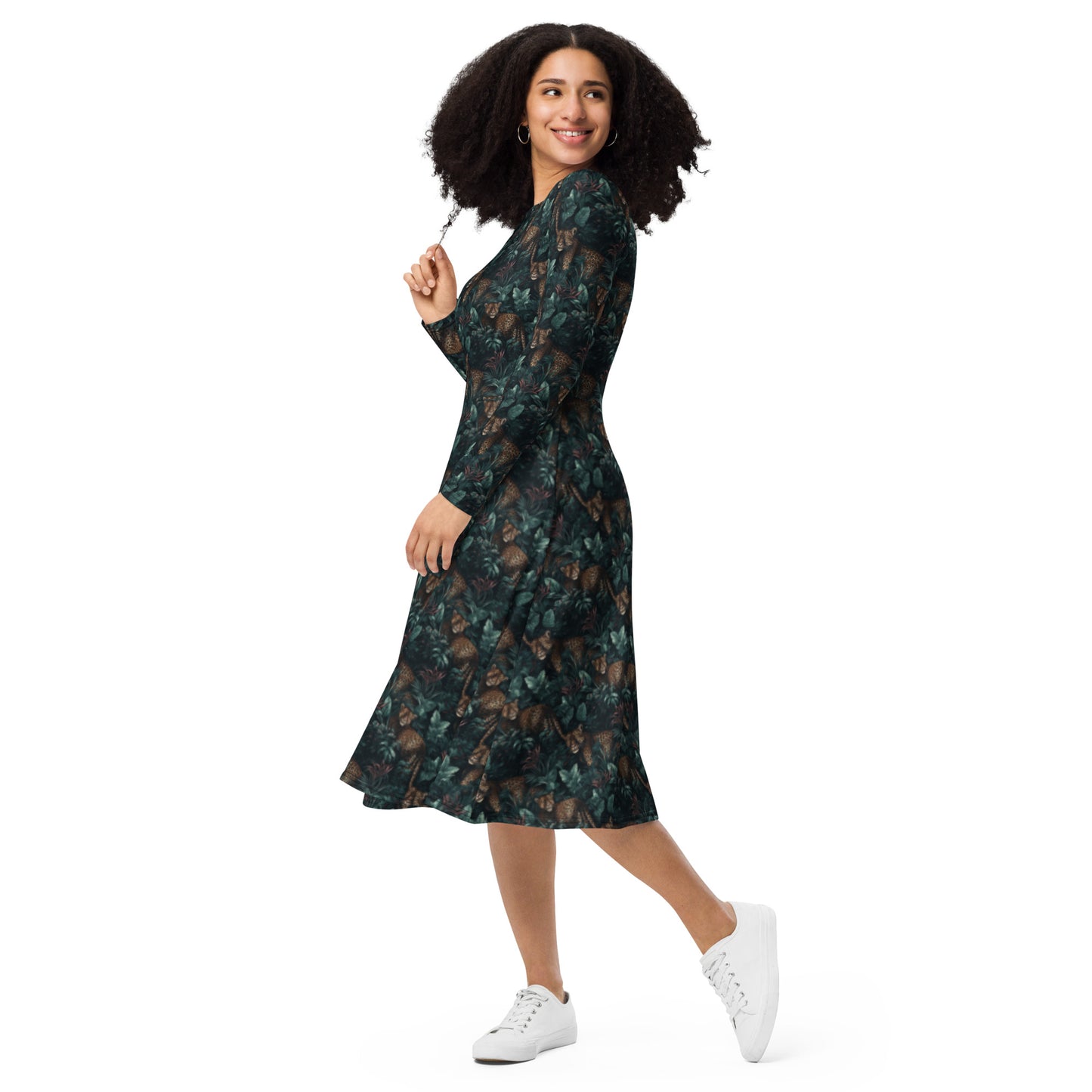 Long Sleeve Midi Dress Jungle Leopard