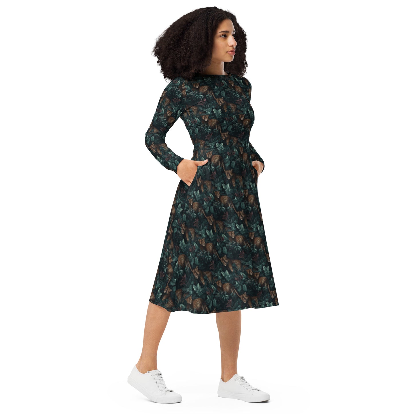 Long Sleeve Midi Dress Jungle Leopard