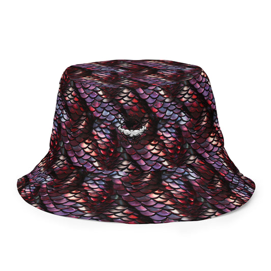 Reversible Bucket Hat Snake Scale #8 & 48 Ruby Red Blue