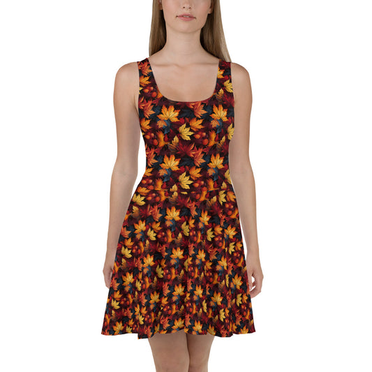 Skater Dress Fall Fashion Autumn Leaves Scatter