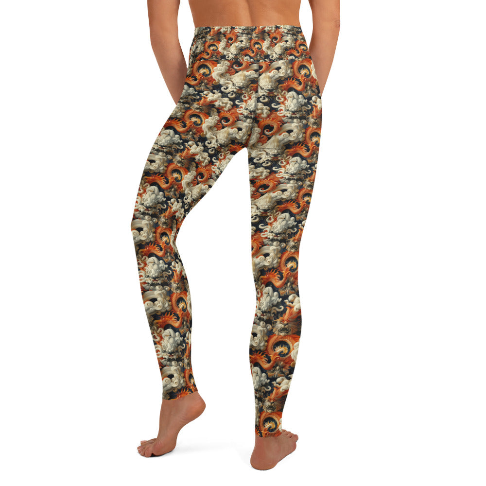 Yoga Leggings Chinese Dragon Orange