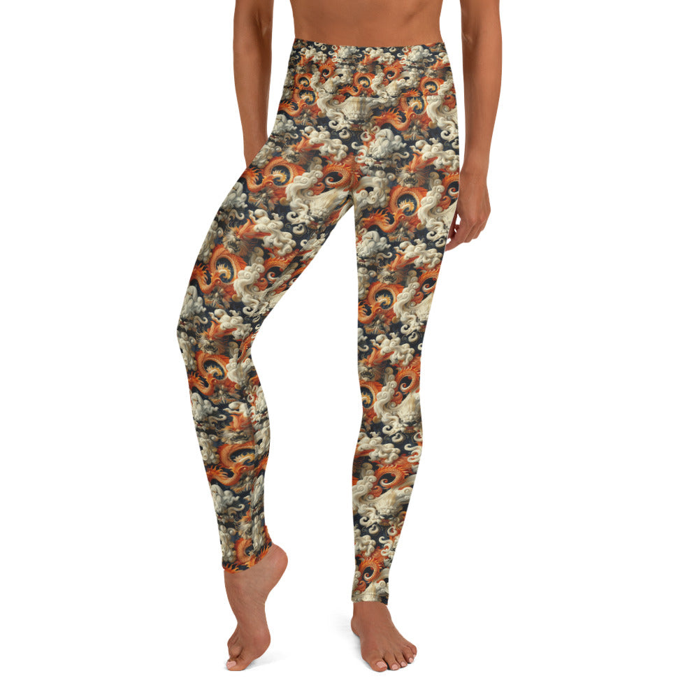 Yoga Leggings Chinese Dragon Orange